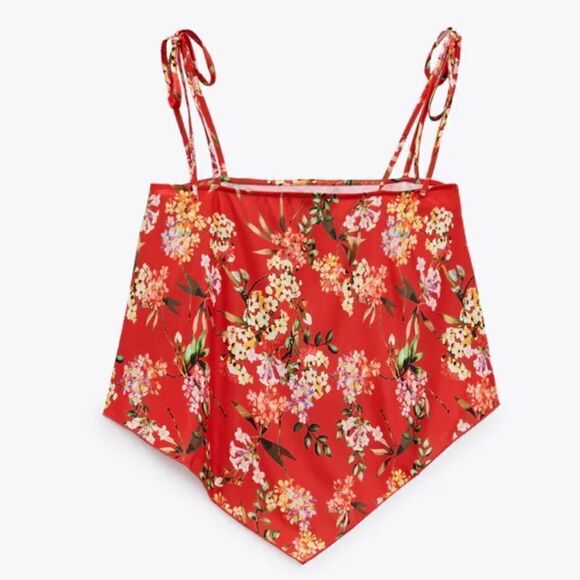 Zara Bundle of Two Red Floral Green Tropical Print Bandana Cami Tank Tops - Picture 5 of 12